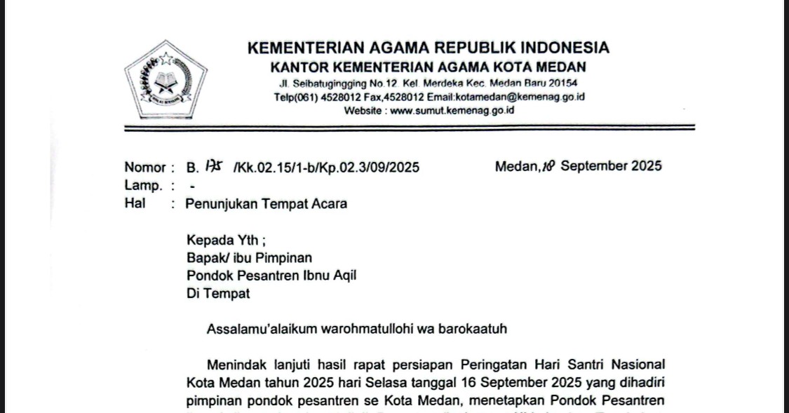 Pesantren Tahfiz Ibnu Aqil Ditunjuk sebagai Tuan Rumah Hari Santri Nasional Kota Medan 2025